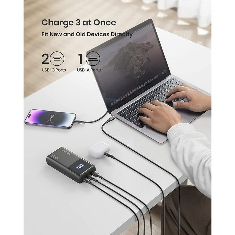 INIU 25000mAh Laptop Power Bank, 65W USB C PD QC Fast Charging 3-Output Portable Charger, Black