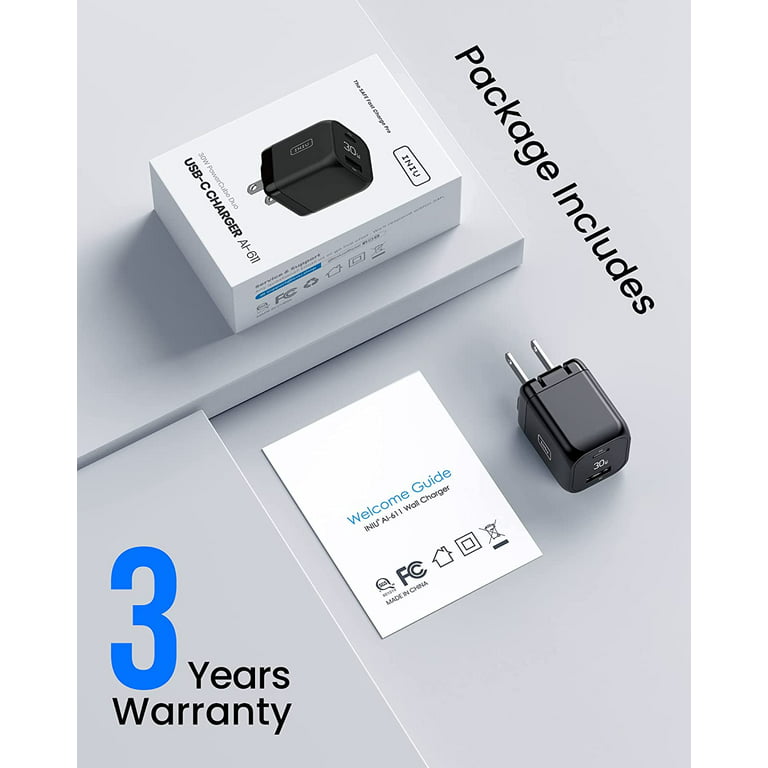 INIU USB C Charger, 30W PD QC 3.0 Dual Port Fast Charging Wall Charger for iPhone Samsung, Black