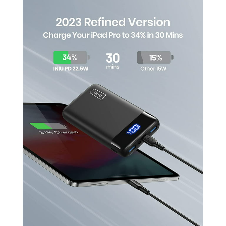INIU 20000mAh Portable Charger, LED Display, 22.5W Fast Charging Power Bank for iPhone & iPad, Black