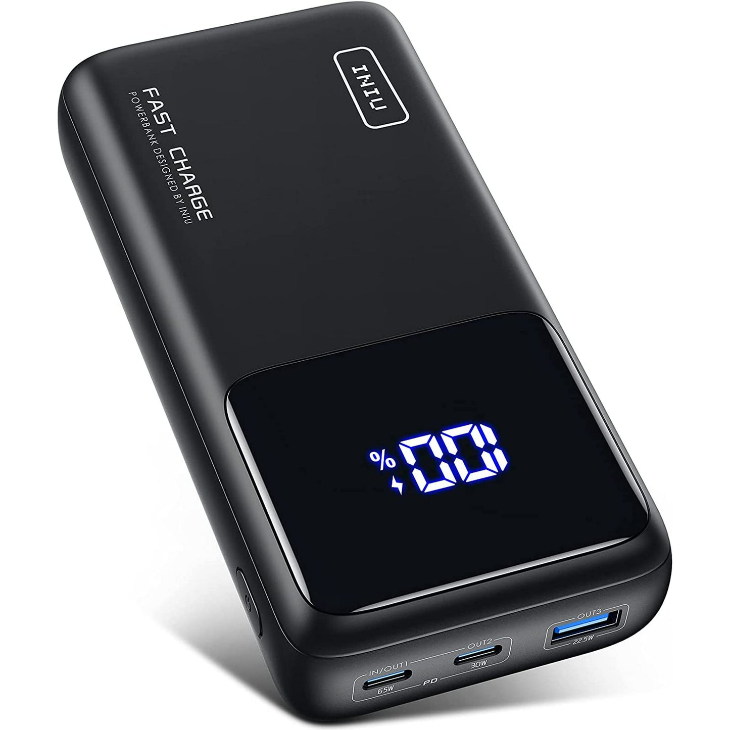 INIU 25000mAh Laptop Power Bank, 65W USB C PD QC Fast Charging 3-Output Portable Charger, Black