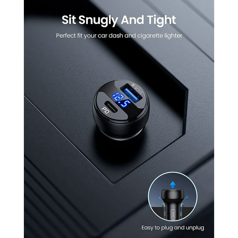 INIU Power Car Charger, 66W Dual Ports [USB C+USB A] Car Adapter for iPhone iPad Samsung, Black