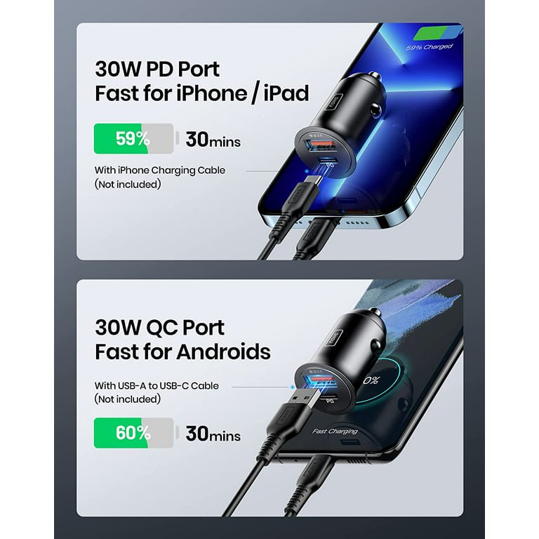 INIU Mini 30W Car Charger, Dual Ports [USB C+USB A] Car Adapter for iPhone iPad Samsung, Black