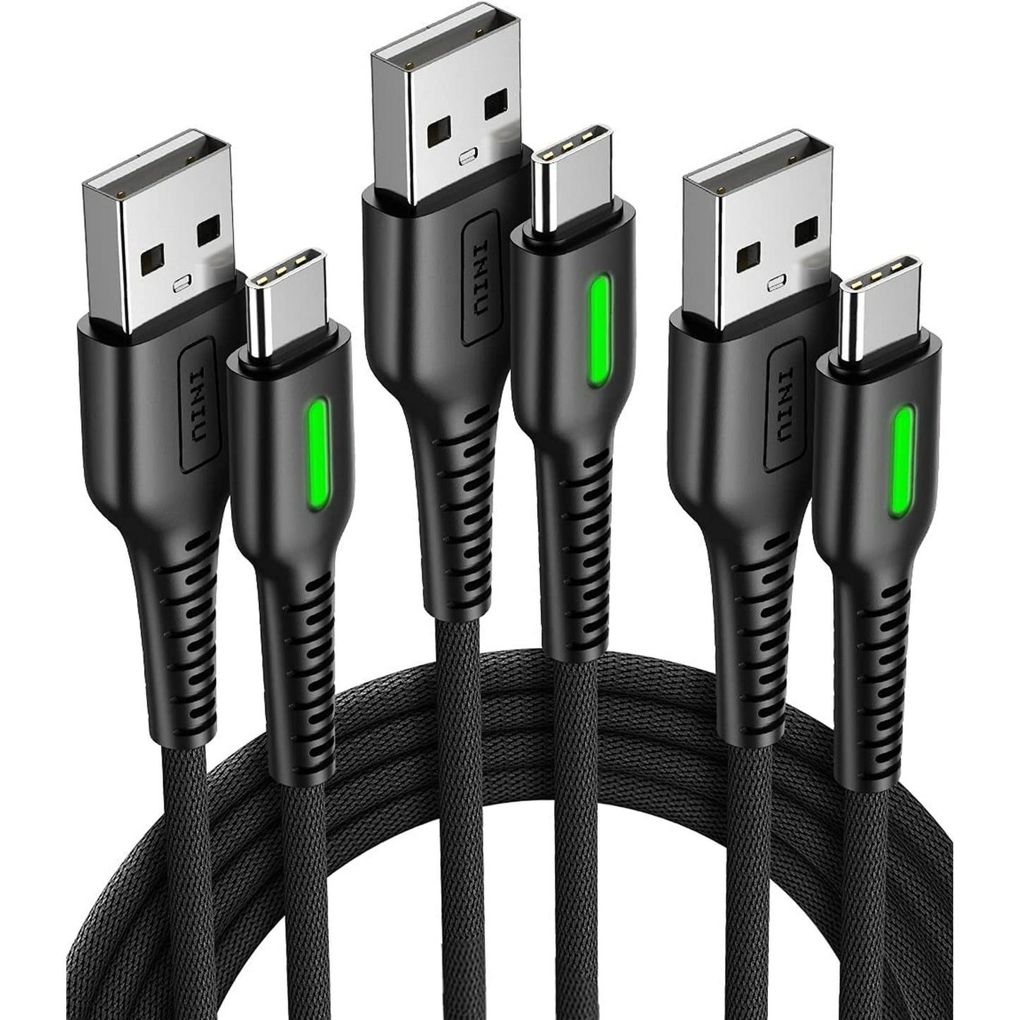 INIU USB C Cable 【3 Pack】, 3.1A QC Nylon Braided Fast Charging Cord for Samsung Google, Black
