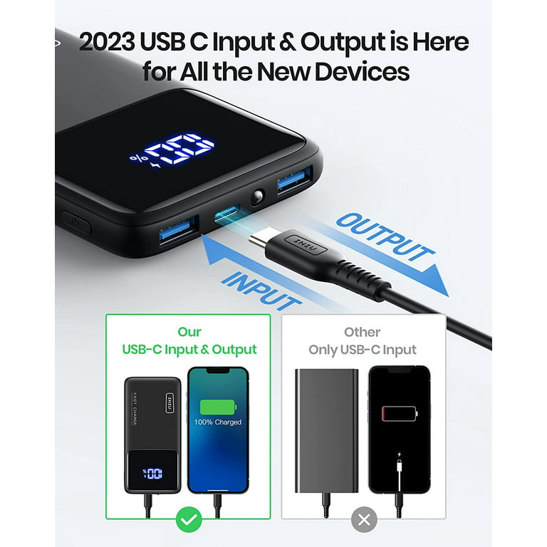 INIU Portable Power Bank, Slimmest 10000mAh Portable Charger with LED Display & Phone Holder, Black