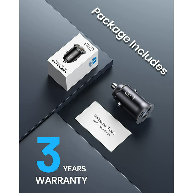 INIU Mini 30W Car Charger, Dual Ports [USB C+USB A] Car Adapter for iPhone iPad Samsung, Black