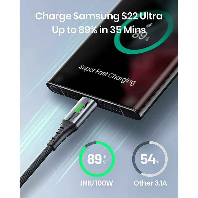 INIU 100W USB C to USB C Cable [2-Pack 6.6ft], PD Fast Charging Cord for Samsung iPad Etc, Black