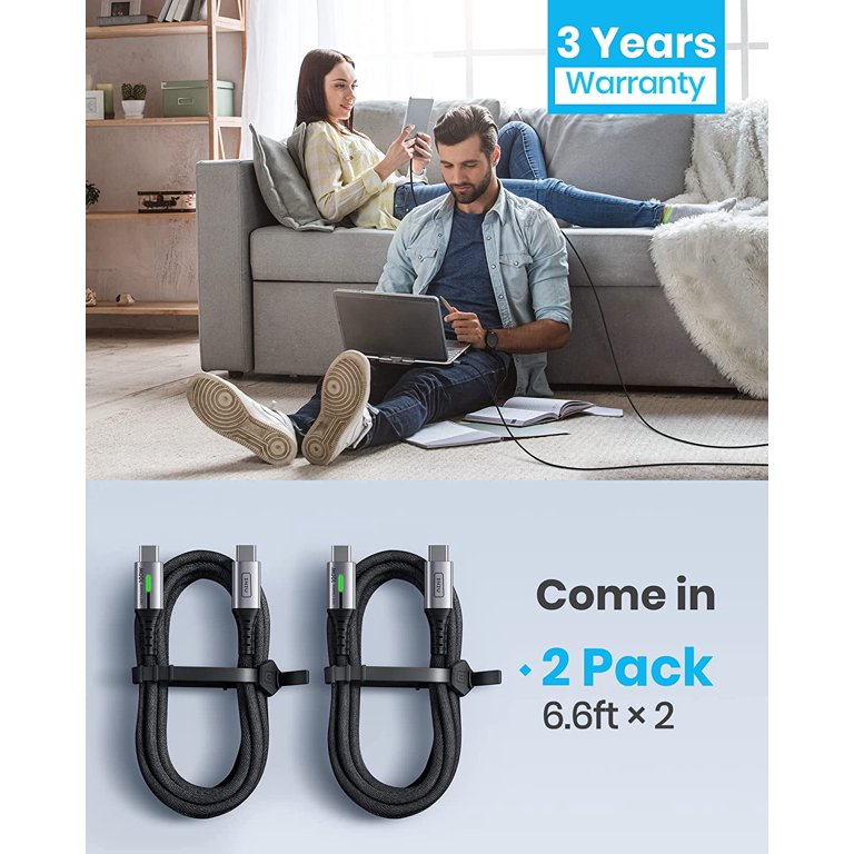 INIU 100W USB C to USB C Cable [2-Pack 6.6ft], PD Fast Charging Cord for Samsung iPad Etc, Black