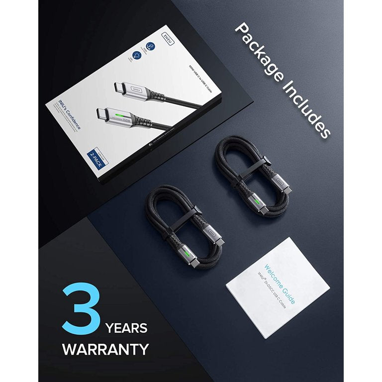 INIU 100W USB C to USB C Cable [2-Pack 6.6ft], PD Fast Charging Cord for Samsung iPad Etc, Black