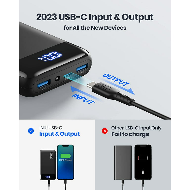 INIU 20000mAh Portable Charger, LED Display, 22.5W Fast Charging Power Bank for iPhone & iPad, Black