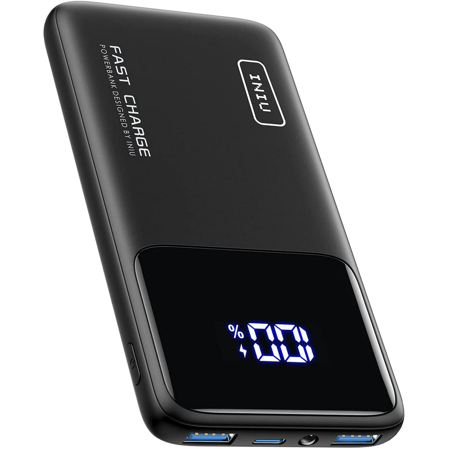 INIU Portable Power Bank, Slimmest 10000mAh Portable Charger with LED Display & Phone Holder, Black
