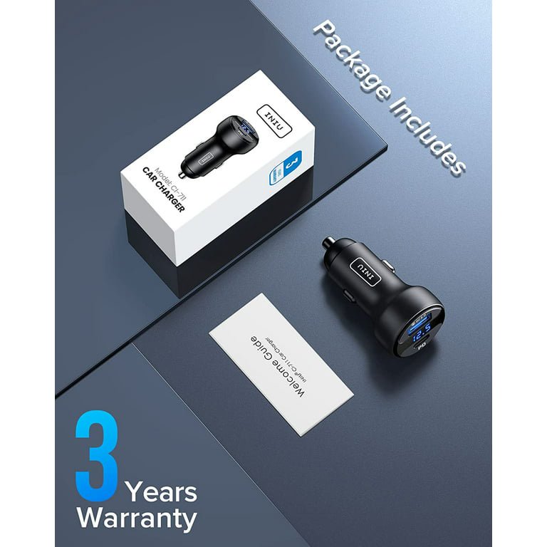 INIU Power Car Charger, 66W Dual Ports [USB C+USB A] Car Adapter for iPhone iPad Samsung, Black