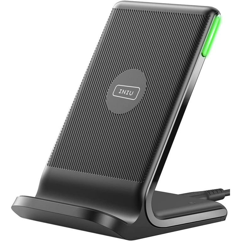 INIU Wireless Charger, 15W Fast Charging Station with Adaptive Light for iPhone and Samsung, Black