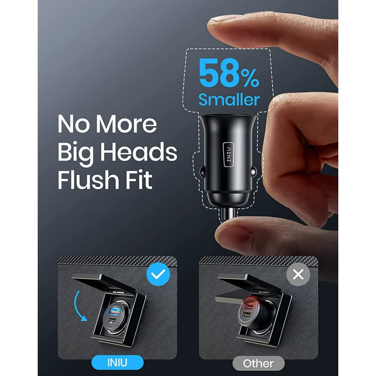 INIU Mini 30W Car Charger, Dual Ports [USB C+USB A] Car Adapter for iPhone iPad Samsung, Black