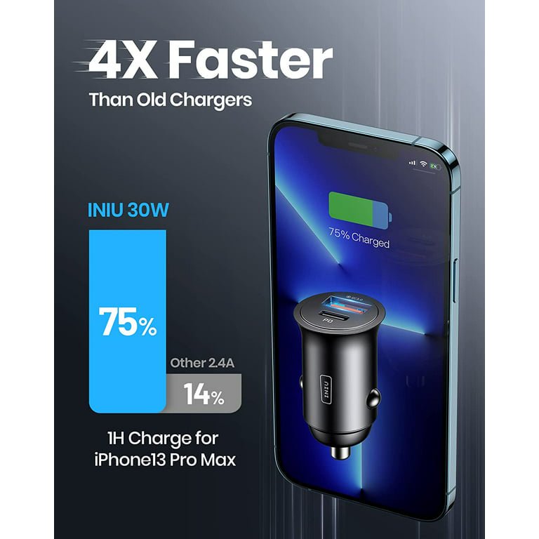INIU Mini 30W Car Charger, Dual Ports [USB C+USB A] Car Adapter for iPhone iPad Samsung, Black