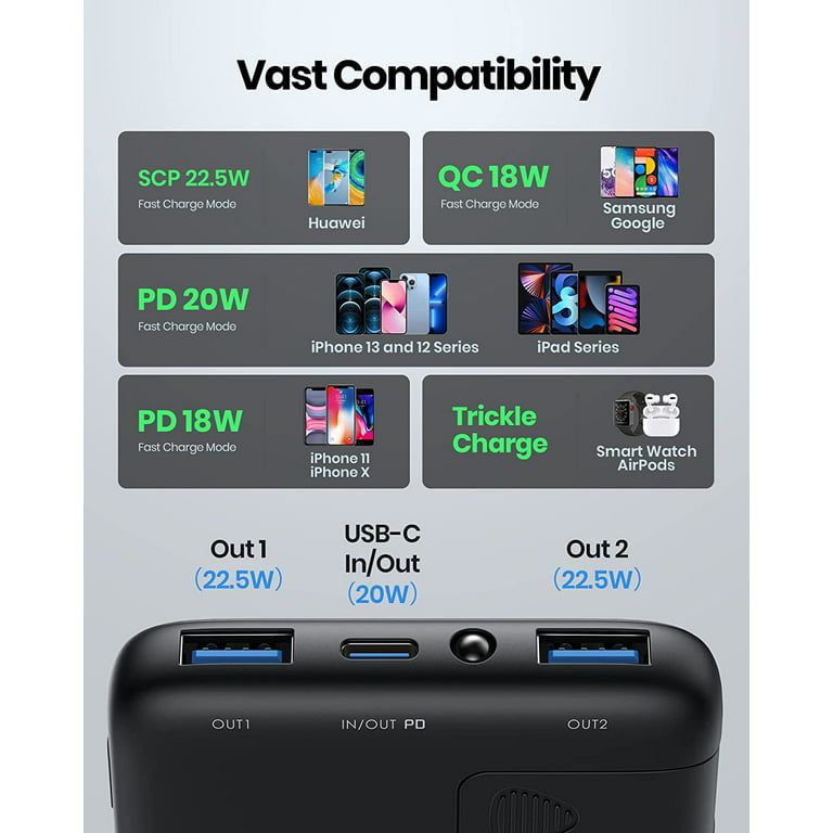 INIU Portable Power Bank, Slimmest 10000mAh Portable Charger with LED Display & Phone Holder, Black